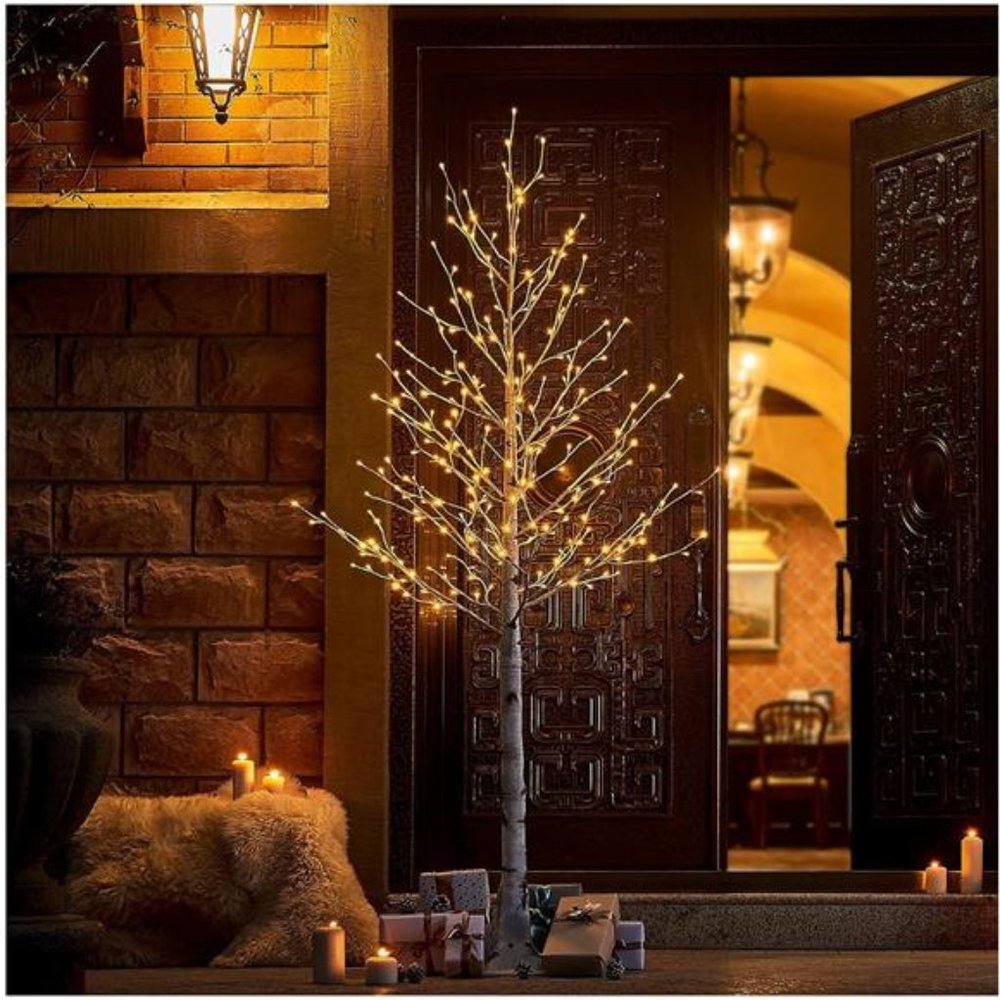 Lighted Birch Tree 8FT 240 Warm White Lights, White Twig Tree with Lights